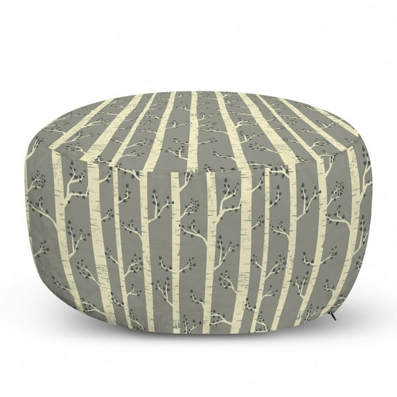 Birch Pouf Cover with Zipper, Tree Branches Vintage Bohemian Contemporary Illustration of Nature, Soft Decorative Fabric Unstuffed Case, 30" W X 17.3" L, Pale Yellow and Warm Taupe, by Ambesonne