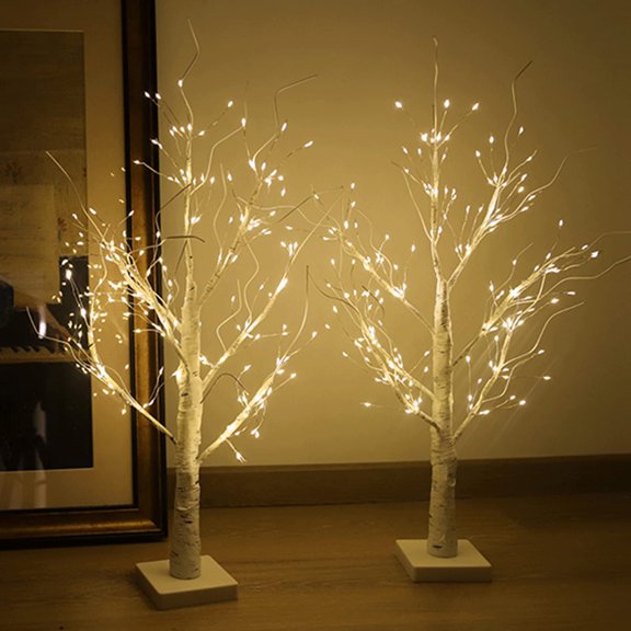 Birch Table Lamp USB Christmas Lights Bedside Lamp for Room Decor Bedroom Decor Light 168 LED Warm White 2 Pack