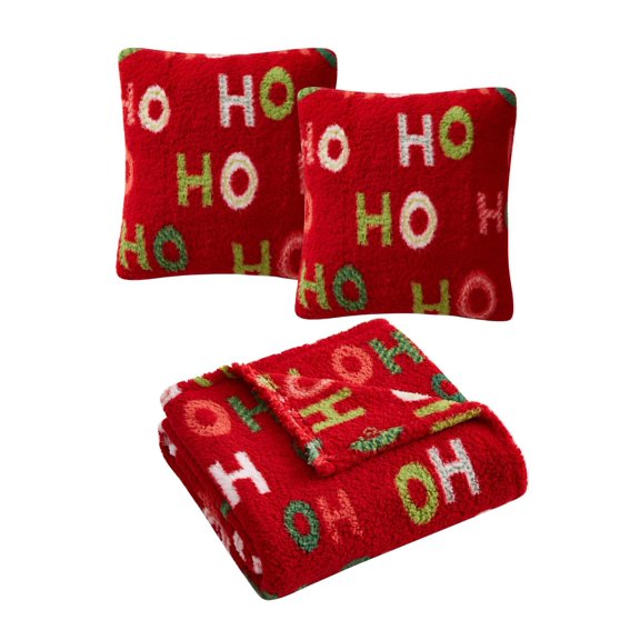 Birch Trails Holiday Prints 3 Pieces Decorative Pillows and Throw, 60x50 Inch