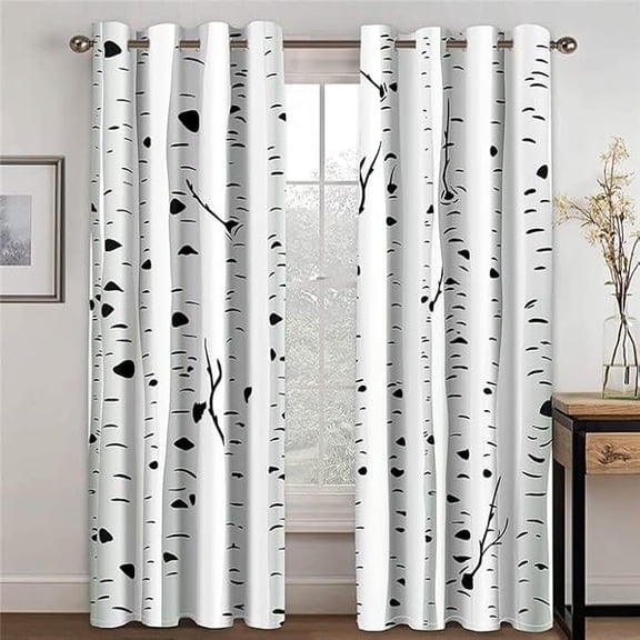 Birch Tree 3D Printed Window Curtain, Forest Seasonal Nature Botany Illustration Thermal Insulated Drapes, Blackout Grommets Curtains for Bedroom Living Room Home Decor 26"W x 45"L (Pack of 2)