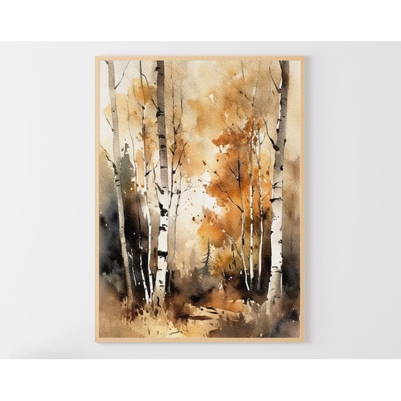 Birch Tree : Autumn Forest Art Poster, Unframed Canvas Size 16x24
