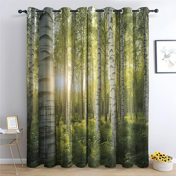 Birch Tree Blackout Curtains For Bedroom Living Room, Forest Nature Curtains & Home Decor, Natural Landscape Window Curtains, Thermal Room Darkening Grommet Drapes 26"W x 45"L (Pack of 2)