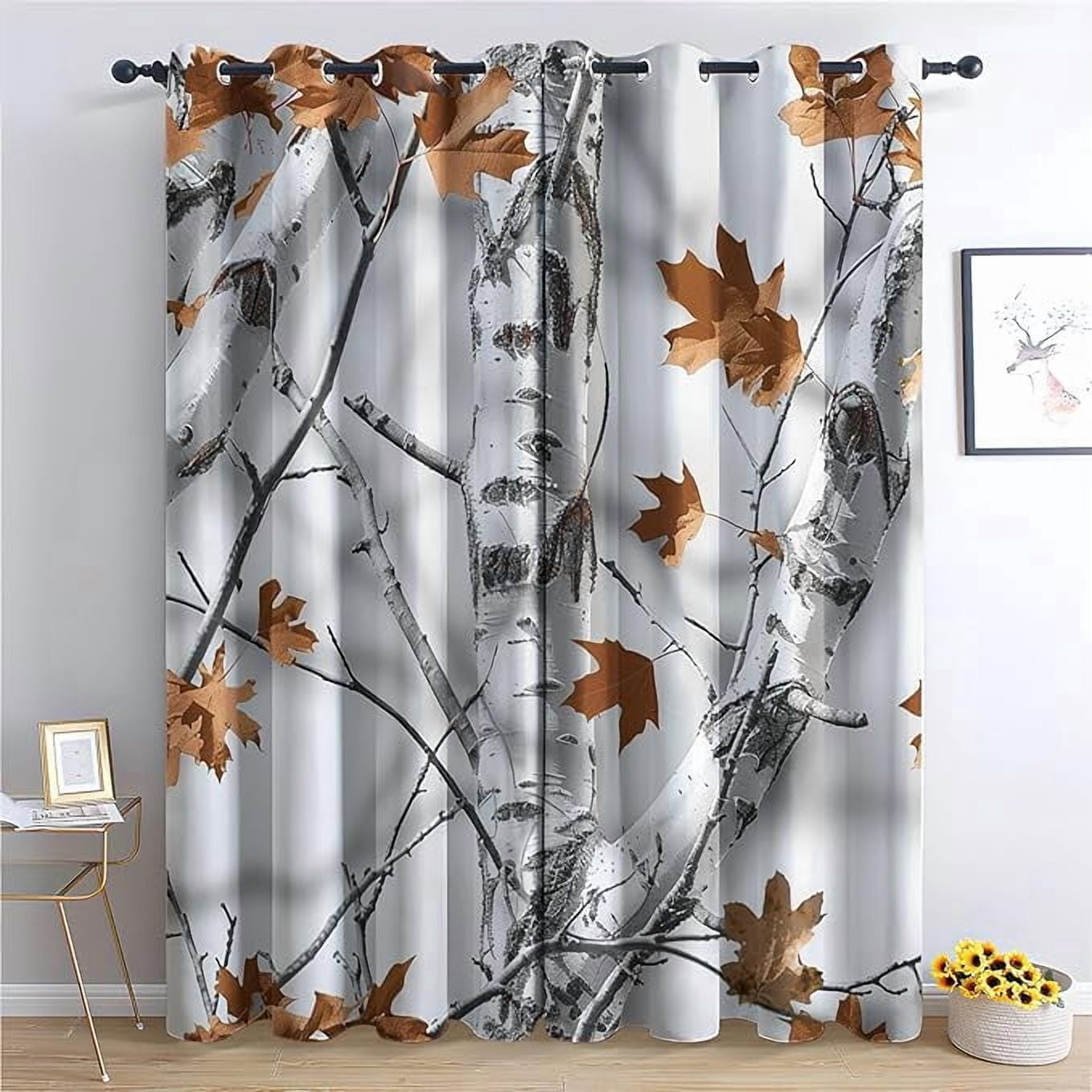 Birch Tree Curtain, Autumn Leaves Patterned Blackout Curtains for ...