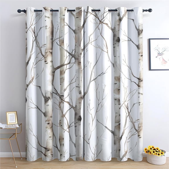 Birch Tree Curtains for Bedroom, Forest Branch Blackout Curtains 2 Panels Set, Landscape Window Curtains for Living Room Home Decor, Patterned Grommet Drapes-52"W x 96"L (Pack of 2)