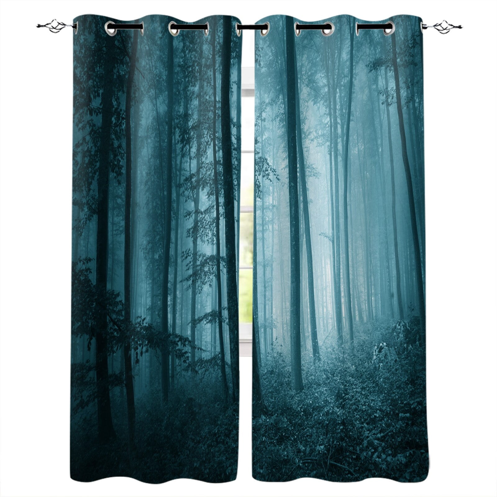 Birch Tree Curtains Fresh Green Leaves Summer Forest Rural Landscape ...