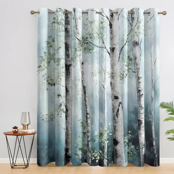 Birch Tree Curtains For Living Room, Forest Woodland Pattern Design Blackout Curtains, Birch Tree Bedroom Decor Window Drapes With Grommet 38"W x 45"L (Pack of 2)