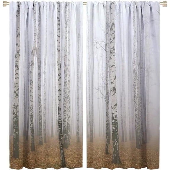 Birch Tree Curtains For Living Room,Morning Mist In Autumn Birch Grove Window Treatments Bedroom Curtain,Home Decor Blackout Drapes 26"W x 54"L (Pack of 2)