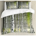 thumbnail image 1 of Birch Tree Duvet Cover Set, Peaceful Late Summer Woodland Trunks Leaves Foliage Serene Tranquil, Decorative 3 Piece Bedding Set with 2 Pillow Shams, Queen Size, Green Pale Grey Black, by Ambesonne, 1 of 3