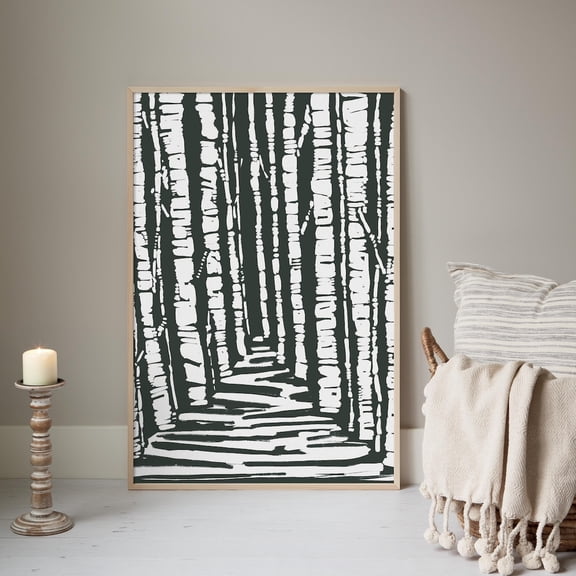 Birch Tree Forest Artwork "Mossy Forest Path" Art Or Art, Unframed Paper Print