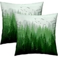 thumbnail image 1 of Birch Tree Forest Pillow Covers Set of 2, Misty Deep Green Wood Mountain Decorative Throw Pillowcases 18x18 Inches, Soft Cushion Cover Double Side Print for Home Decor, 1 of 6