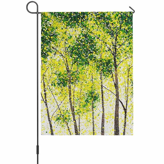 Birch Tree House Flag 28 x 40 Inches, Spring Summer Art Forest Yellow Green Leaf Rustic Birch Grove Weather Proof Outdoor Patio Flags Double Sided Small House Decoration for Yard Lawn Outside Home