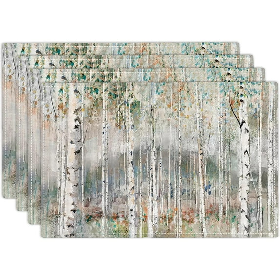 Birch Tree Placemats Set of 4 Nature Forest Table Mats Washable Place Mats for Home Party Indoor Kitchen Dining Table Decoration 12x18 Inch