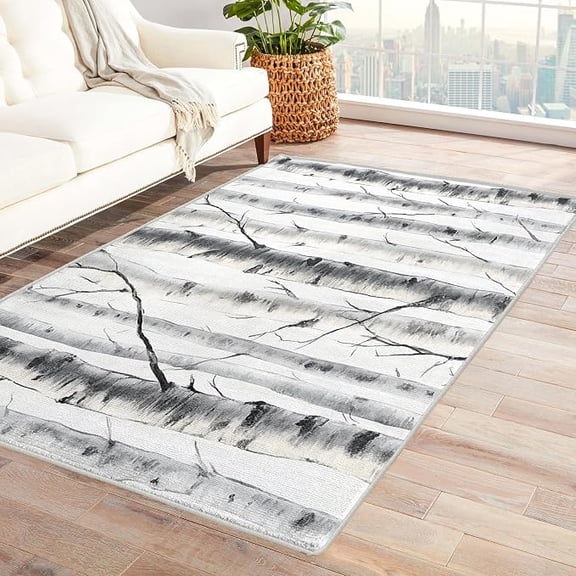 Birch Tree Rugs for Living Room, Forest Woodland Natural Branches Pattern Design Area Rug, Birch Tree Bedroom Decor Carpet, Non Slip, Washable 5 x 8ft