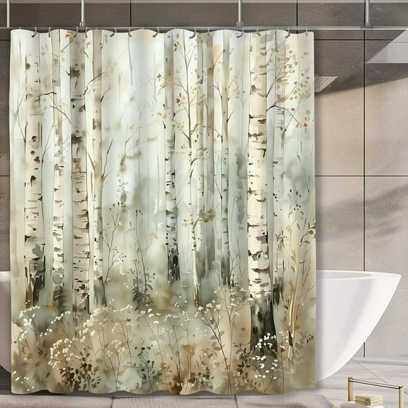 Birch Tree Shower Curtain,Waterproof Polyester Fabric,White Aspen Forest Nature Scenery Landscape Curtains, for Bathroom Home Modern Decor, Bath Gifts for Adults with 12 Hooks 72x72 Inch
