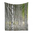thumbnail image 1 of Birch Tree Soft Flannel Fleece Blanket, Peaceful Late Summer Woodland Trunks Leaves Foliage Serene Tranquil, Cozy Plush for Indoor and Outdoor Use, 50" x 60", Green Pale Grey Black, by Ambesonne, 1 of 6