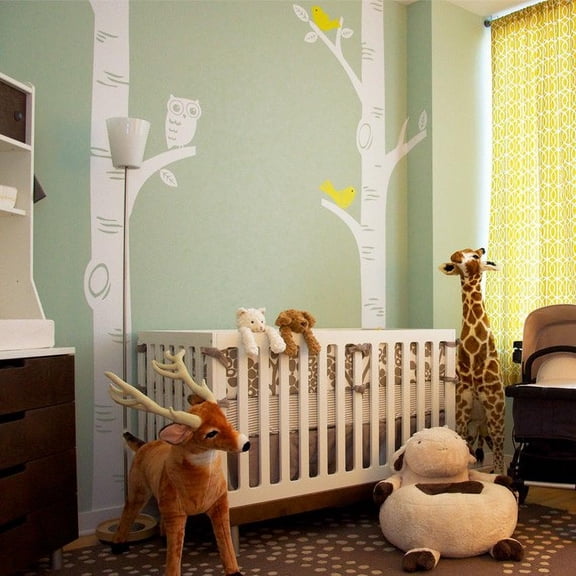 Birch Tree Wall Decal with Owl and Birds