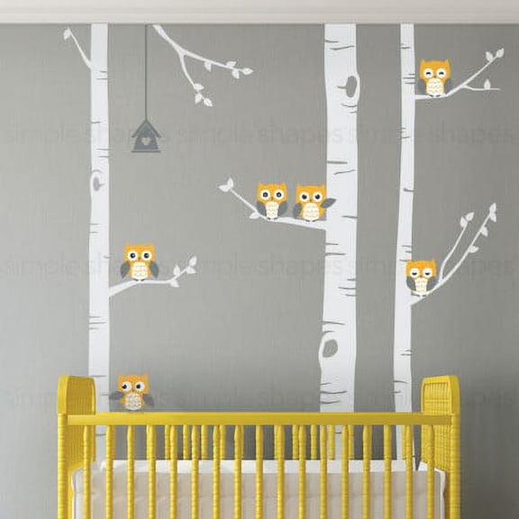 Birch Tree Wall Decal with Owls W1118 - Scheme A