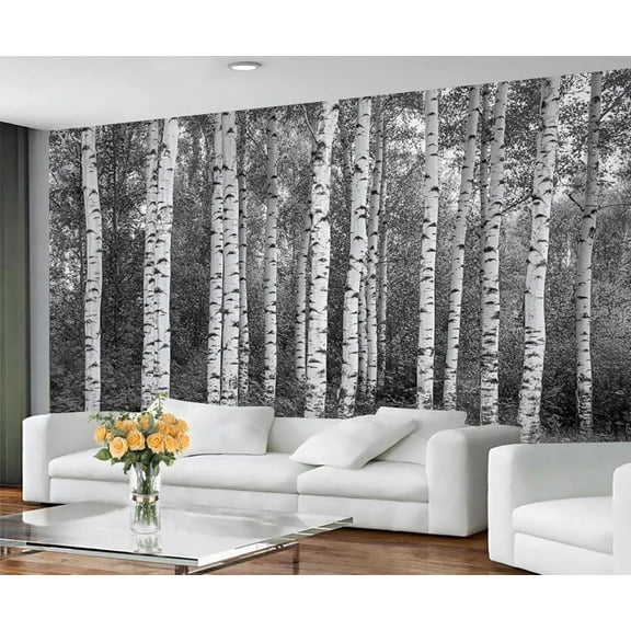 Birch Tree Wall Murals For Bedroom - Forest Murals, Black White Plant Wall Mural For TV Background, Birch Tree Large Mural 98.4"W x 68.9"H (Not Peel and Stick)