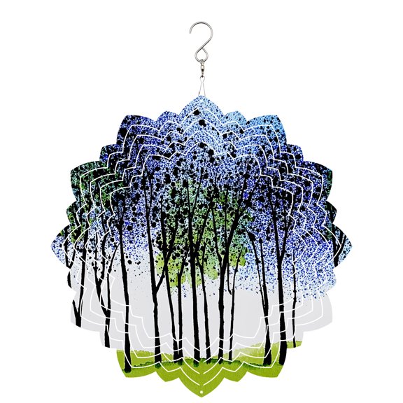 Birch Tree Wind Spinner for Garden Yard 8In, Spring Summer Art Purple Green Leaf Birch Grove 3D Stainless Steel Kinetic Hanging Wind Spinners Rustproof Outdoor Decor for Lawn Patio Home