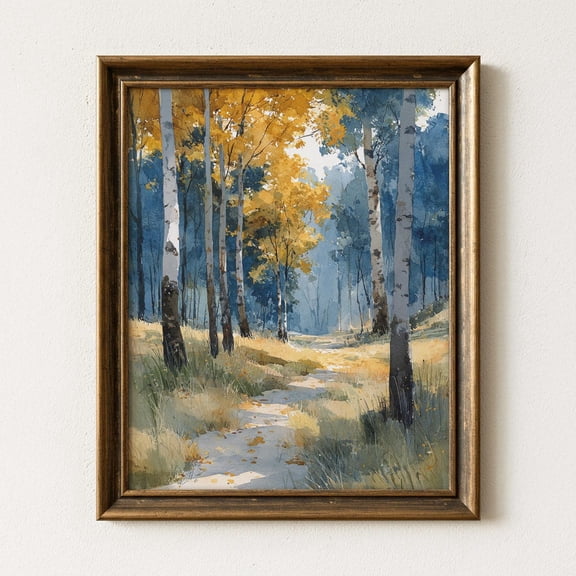 Birch Tree Woodland Fall Wall Art Print Poster, Rustic Fall Landscape Art, Birch Trees, Woodland Scene, Print Poster Art, Cottagecore Decor 217, Size 24x36 UNFFRAMED F03.1.6l3311