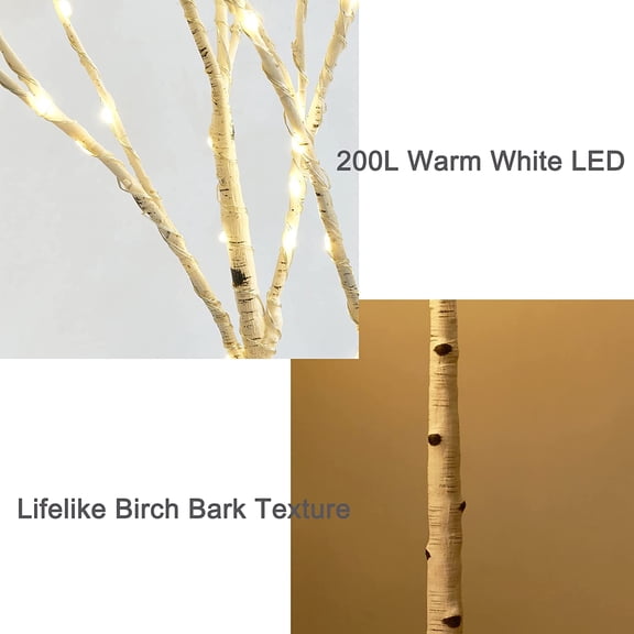 Birch Tree with Lights 4FT 200 Fairy Lights, Lighted Trees for Home Fireplace Room Party Thanksgiving Christmas Decoration Inside Outdoor