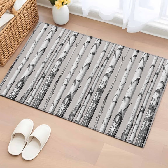 Birch Trees 2'x3' Washable Rug, Forest Vintage Abstract Wooden Gray Non-Slip Soft Doormat Area Rugs for Entrance Bathroom Bedsides, Front Doormat Carpet for Kitchen Bedroom, Entryway Floor Mat