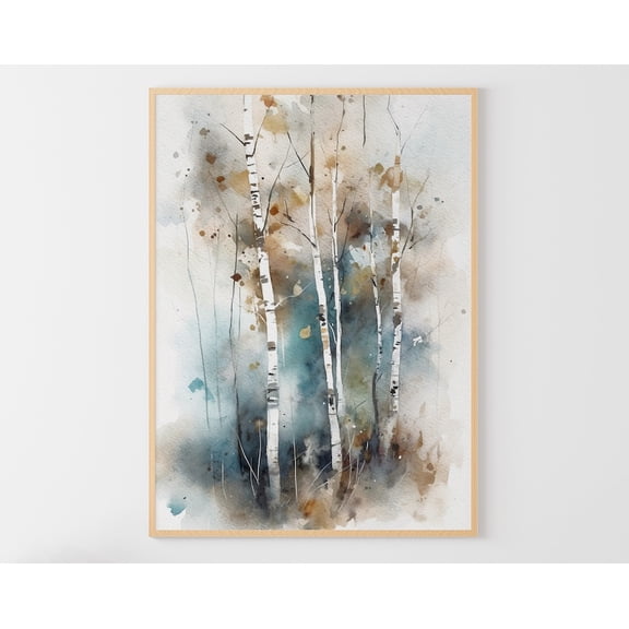 Birch Trees Art Poster: Autumn Landscape Wall Decor, Unframed Canvas Size 16x24