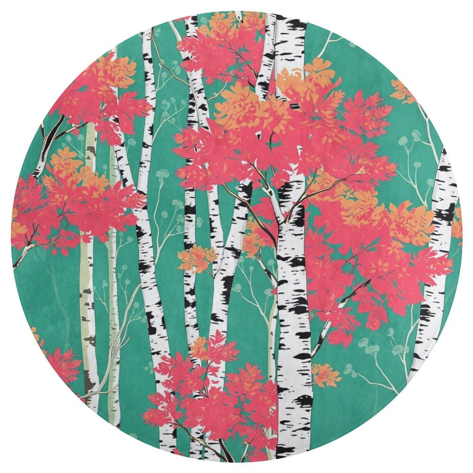 Birch Trees Autumn Leaves Rugs Trea Rugs Not-Slip Round Rugs Area ...