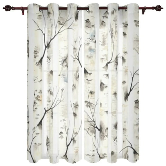 Birch Trees Branches Watercolor Window Curtains For Living Room Luxury Bedroom Decor Drapes Kitchen Window Treatments Curtains