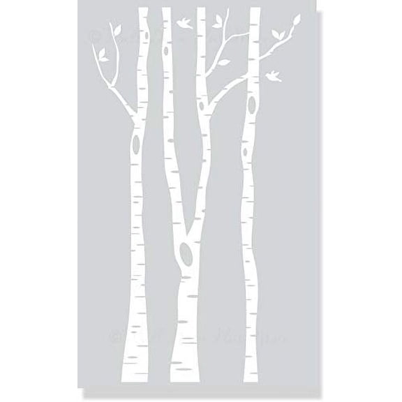 Birch Trees Branches and Birds Modern Wall Art Decal Stickers 23x41-Inch White