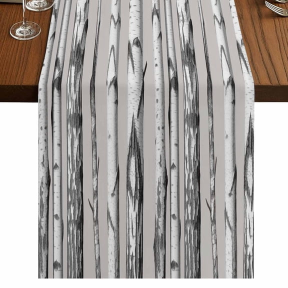 Birch Trees Burlap Cotton Table Runner 13x36 Inches Short, Forest Vintage Abstract Wooden Gray Farmhouse Table Runners, Outdoor Dining Tablecloths Decor for Baby Shower/Party/Wedding
