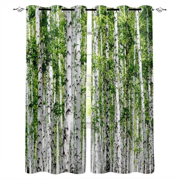 Birch Trees Nature Outdoor Living Room Kitchen Indoor Print Decor Window Treatment Curtain Panels With Gromme