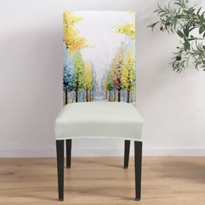Birch Trees Path Dining Chair Covers Set of 1, Leaves Autumn Forest Landscape Chair Covers for Dining Room Removable Seat Protectors Slipcovers for Home Party Wedding Banquet