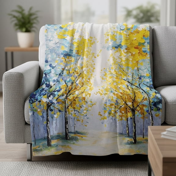 Birch Trees Path Fleece Throw Blanket Nature Leaves Forest Landscape Ultra Soft Fuzzy Cozy Flannel Throw Blanket for Couch Sofa Bed Car Travel, Ideal Gifts 30x40 Inches