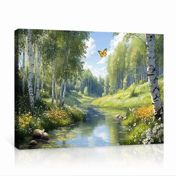 Birch Trees River Landscape Wall Art Poster Nature Artwork Decor Prints Art