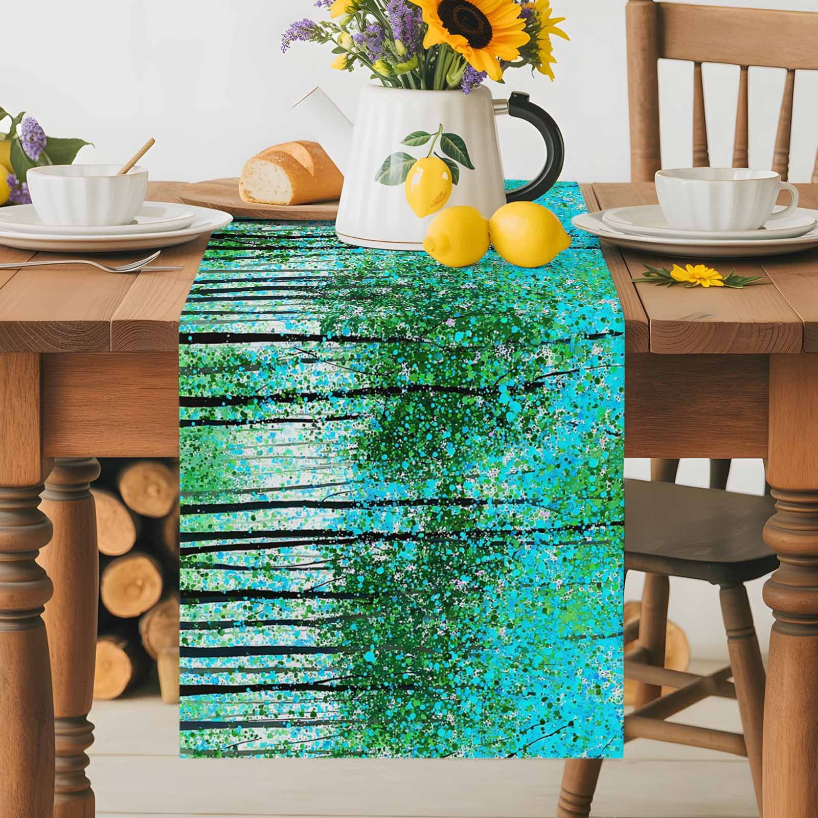Spring Table Runner 108 Birch Trees Table Runner 13x108 Inch Spring Summer Art Forest Green ...