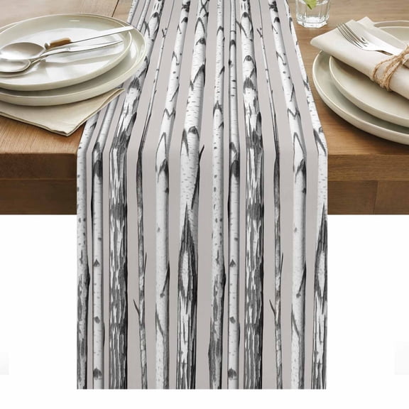 Birch Trees Table Runner - 36 Inch Long, Kitchen Dining Table Runner Dresser Scarves, Forest Vintage Abstract Wooden Gray Farmhouse Decor for Coffee Tables Wedding Party Banquet