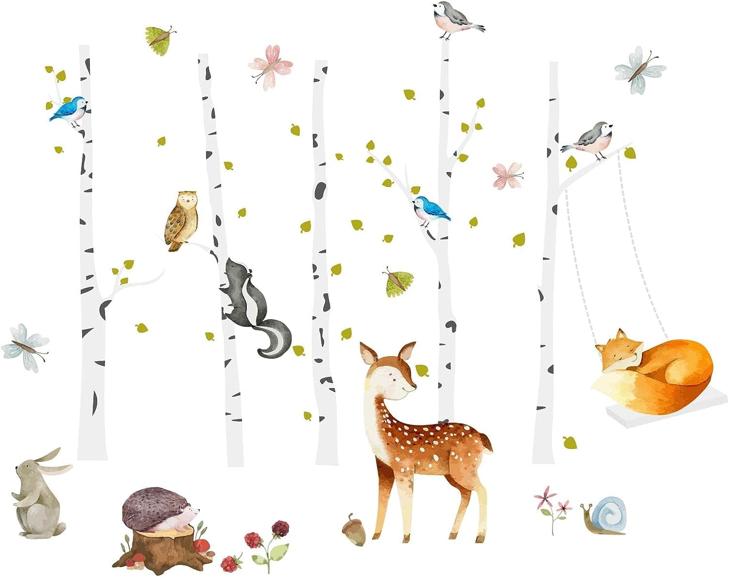 Birch Trees Wall Decals Stickers Forest Animal Neutral Nursery Decor ...