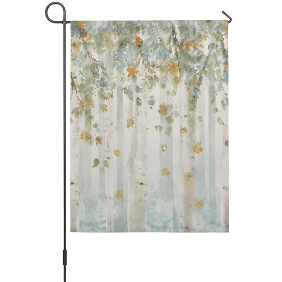Birch Trunk Garden Flag 12 x 18 Inches, Fall Green Leaf Forest Branch Rustic Farmhouse Weather Proof Outdoor Patio Flags Double Sided Small Garden Decoration for Yard Outside Home