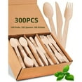thumbnail image 1 of Birch Wood Cutlery Set – Includes 100 Forks, 100 Spoons, And 100 Knives (300 Pieces Total). Made From 100% Natural, Compostable Materials, 1 of 6