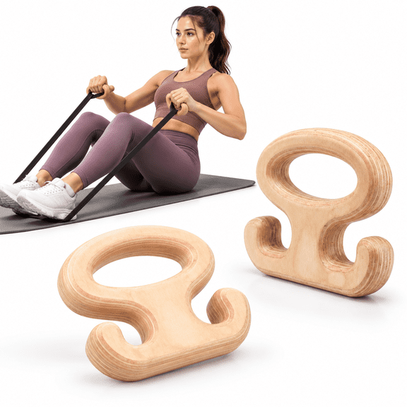 Birch Wood Loop Resistance Band Handles Gym Cable Attachment