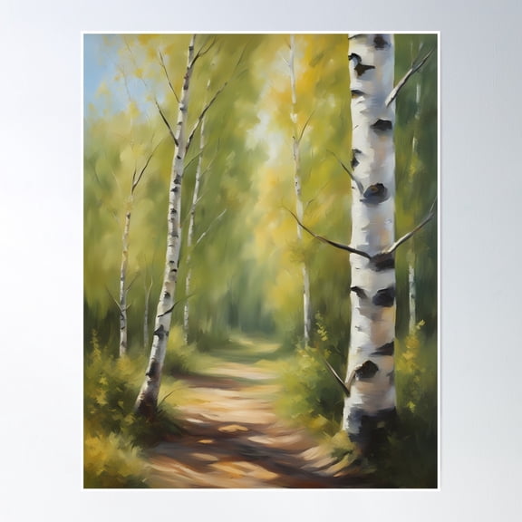 Birch Woods And Country Road Poster Wall Art, Modern Wall Decor, 16x24 UNFRAMED