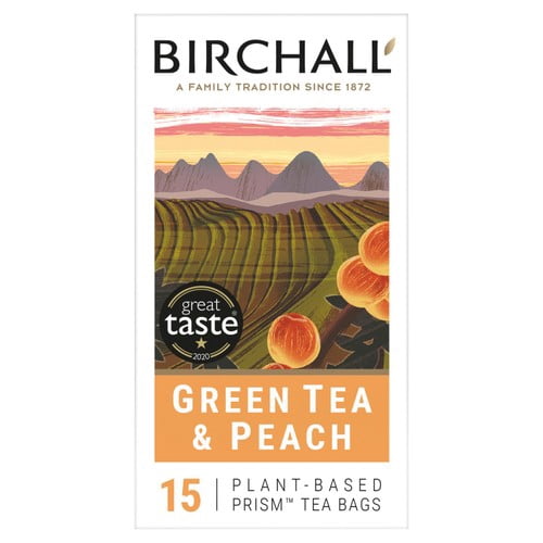 Birchall Green Tea & Peach Tea Bags 15's, British Import (Pack of 3)