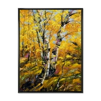 Birches In Yellow Autumn Wood Forest 12 in x 20 in Framed Painting Canvas Art Print, by Designart