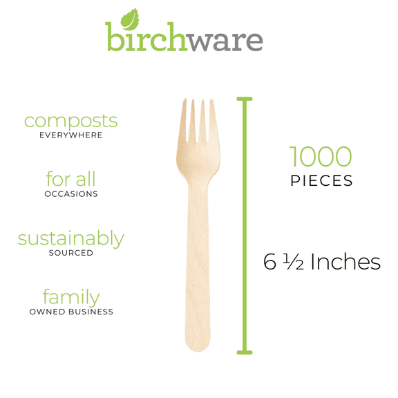 Birchware Compostable Wooden Disposable Forks, 1000 Count