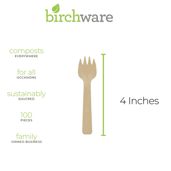 Birchware Compostable Wooden Disposable Mini Sporks, 100 Count