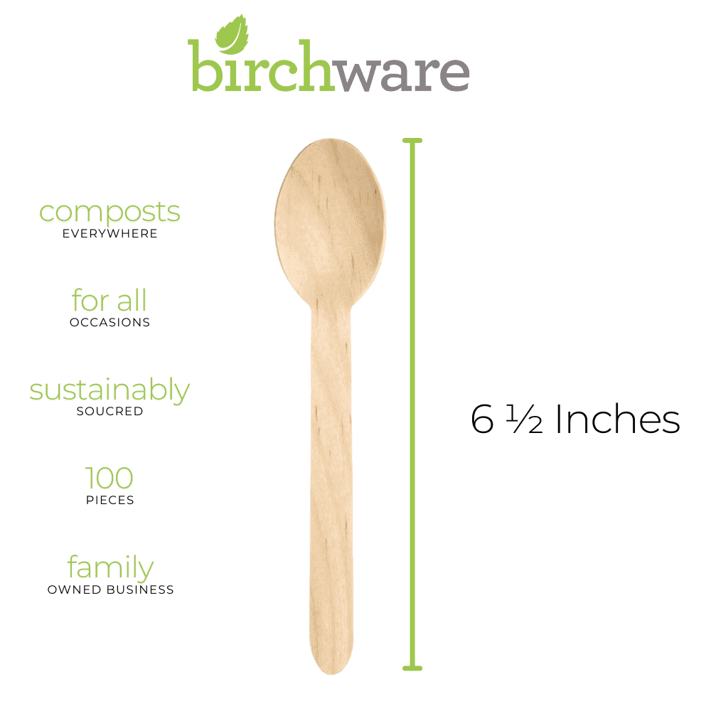 Birchware Compostable Wooden Disposable Spoons, 1000 Count