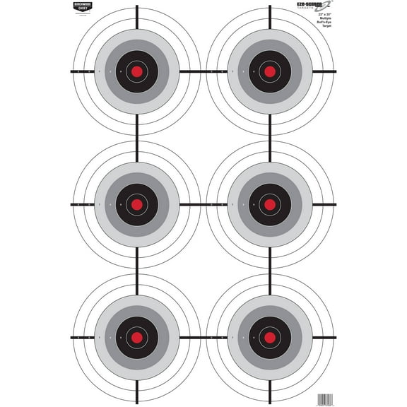 BIRCHWOOD CASEY 23" x 35" Eze-Scorer Multiple Bull's-Eye Shoot-Up Brilliant White Paper Targets for Indoor and Outdoor Use, 5 Targets