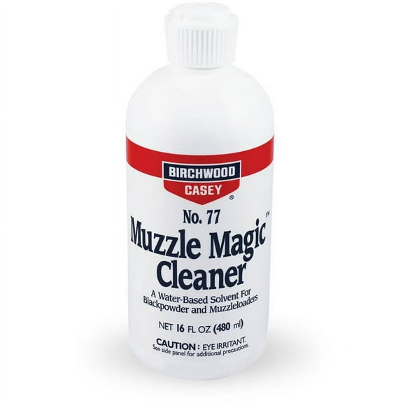 BIRCHWOOD CASEY Muzzle Magic No.77 Gun Cleaner with Flip Top | Fast-Acting Water-Based Black Powder Solvent for Rust Prevention, 16oz Bottle