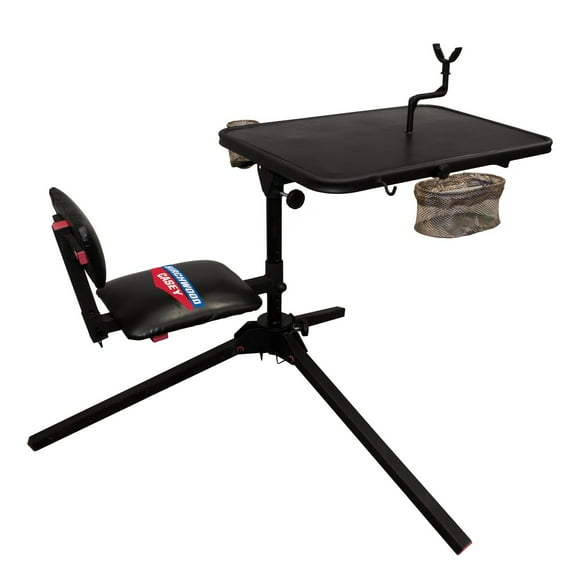 Birchwood Casey Swivel Action Shooting Bench with Thick Padded Seat, Extended Arm Rests, Padded Vinyl Cover, Gear Pouches & Adjustable Coated Gun-Rest